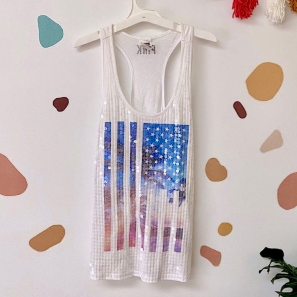 Victoria’s Secret Pink white racer back American flag sequin tank size S
